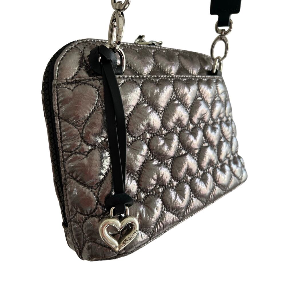 Brighton Koko Metallic Organizer Pewter Heart To Heart Crossbody Wallet H5518R - Picture 6 of 10